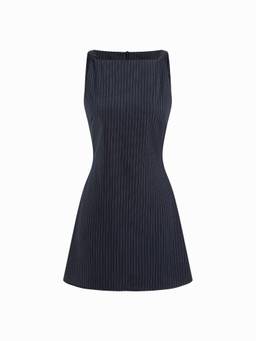 Cider - Striped Women's Boat Neck Twist Tie Back Mini Dress Navy Blue