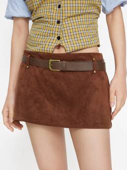 Cider - Suede Women's Low Rise Belted Mini Skirt Brown
