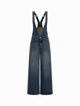 Cider - Denim Women's Deep V-Neck Buckle Wide-Leg Dungarees Indigo