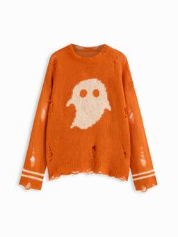 Cider - Knit Ghost Women's Striped Ripped Oversized Top Orange