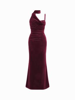 Cider - Velvet Women's Halter Ruched Cami Maxi Dress Wine