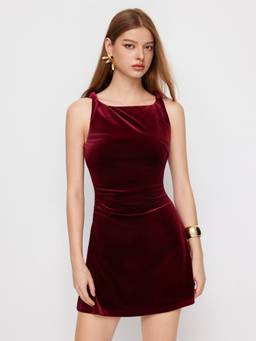Cider - Velvet Women's Ruched Boat Neck Mini Dress Wine
