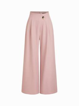 Cider - Metal Button Women High-Waist Pleated Wide-Leg Trousers Pink