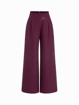 Cider - Metal Button Women High-Rise Pleated Wide-Leg Trousers Purple