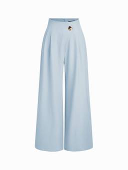 Cider - Metal Button Women's High-Waist Pleated Wide-Leg Trousers Sky Blue