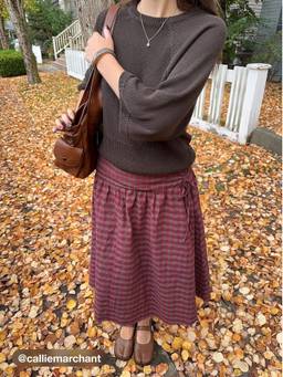Cider - Plaid Women's Ruched Mid Rise Midi Skirt Brown
