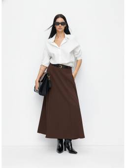 Cider - Stretchy Women's Mid-Rise A-Line Maxi Skirt Brown