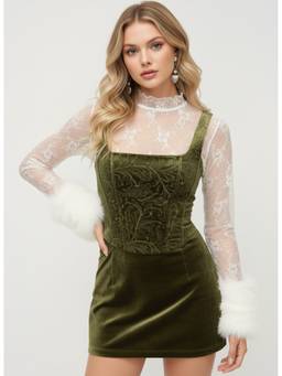 Cider - Velvet Women's Floral Square Neck Tank Top Olive Green