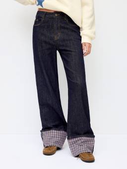 Cider - Stretch Denim Women's Mid-Rise Roll Hem Straight-Leg Jeans Dark Navy