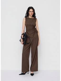 Cider - Striped Women's Boat Neck Wrap Co-ord Set Brown