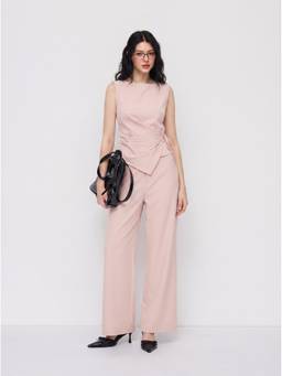 Cider - Wrap Knotted Women's Boat Neck Pant Co-ord Set Pink