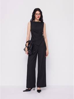 Cider - Boat Neck Women Wrap Knotted Co-ord Set Black