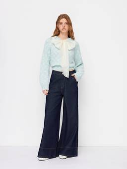Cider - Wool-Blend Women's Bow Tie High Neck Knit Top Sky Blue