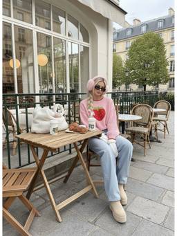 Cider - Strawberry Knit Women’s Oversized Round Neck Sweater Pink