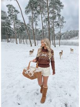 Cider - Snowflake Fair Isle Women’s Off-Shoulder Cinched Sweater Wine