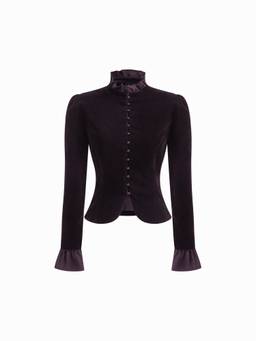 Cider - Velvet Women Stand Collar Lettuce Trim Jacket Purple