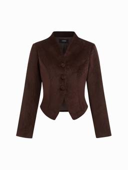 Cider - Velvet Women V-Neck Button Jacket Coffee