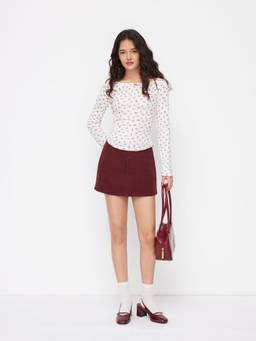 Cider - Cotton Blend Women Floral Pointelle Boat Neck Top White