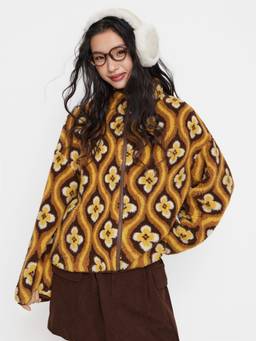 Cider - Fleece Women Zip-Through Stand Collar Oversized Jacket Brown