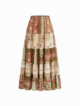 Cider - Aztec Two-Tone Women's Tiered Ruffle Maxi Skirt Brown
