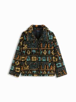 Cider - Fleece Collar Women Graphic Zip-Up Jacket Black