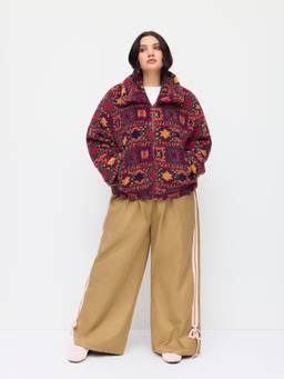 Cider - Fleece Collar Women's Graphic Zip-Up Jacket Red