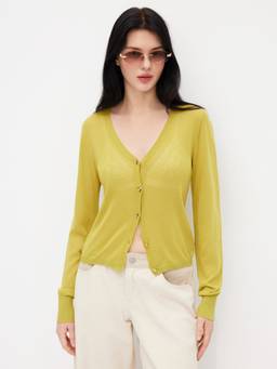 Cider - Knit Women's Button-Up V-Neck Cardigan Green
