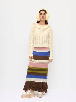 Cider - Wool-blend Women’s Colorblock Ruffle Mermaid Maxi Skirt Brown