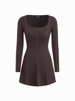 Cider - Knit Women's Slim Scoop Neck A-Line Mini Dress Brown