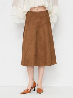 Cider - Suede Women's Mid Rise Elastic Waist A-Line Maxi Skirt Brown