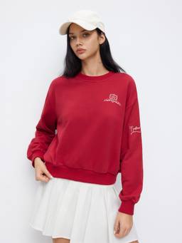 Cider - Terry Embroidery Women's Oversized Crew Neck Sweatshirt Wine