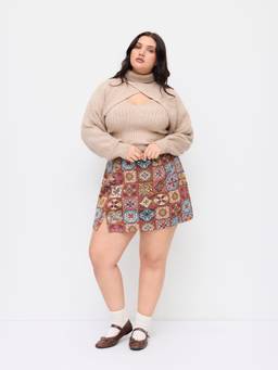 Cider - Jacquard Women’s Low-Rise Floral Split Mini Skort Brown
