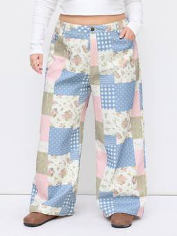 Cider - Cotton Women's Mid-Waist Wide-Leg Trousers Peach Pink