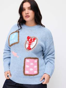 Cider - Knit Wool-Blend Women’s Embroidered Hollow-Out Sweater Baby Blue
