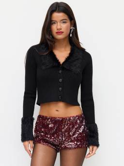 Cider - Sequin Women's Low Waist Micro Shorts Burgundy
