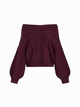 Cider - Cable Knit Women’s Off-Shoulder Lantern Sleeve Oversized Top Purple
