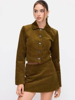 Cider - Corduroy Women's Button Front Collar Jacket Olive