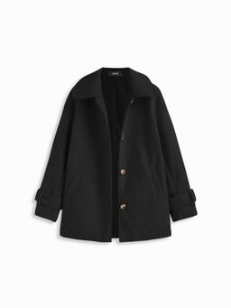 Cider - Wool-look Women Button Collar Oversized Shacket Black