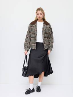 Cider - Wool-Look Women's Plaid Collar Oversized Shacket Coffee