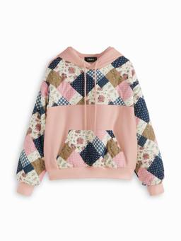 Cider - Floral Patchwork Women's Oversized Drawstring Hoodie Pink