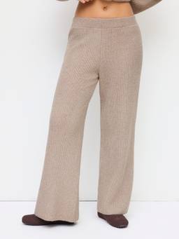 Cider - Knit Wool-blend Women's Mid-Rise Elastic Waist Straight Trousers Grey