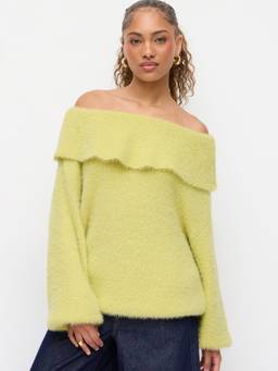 Cider - Knit Women's Off-Shoulder Full Sleeve Top Green