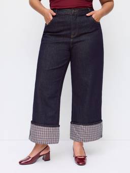 Cider - Stretch Denim Women Mid-Rise Roll Hem Straight-Leg Jeans Dark Navy