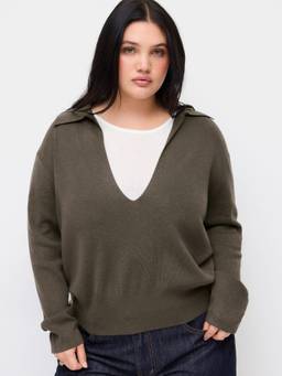 Cider - Knit Wool-Blend Women's 2-Piece V-Neck Collar Top Set Grey