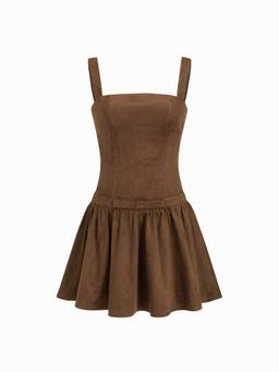 Cider - Suede Women's Slim Ruffle Hem Bow Cami Mini Dress Brown