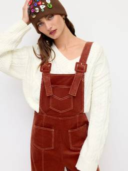 Cider - Corduroy Women's Backless Buckle Wide-Leg Dungarees Orange