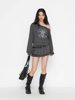 Cider - Terry Women's Star Graphic Asymmetrical Crop Top Grey