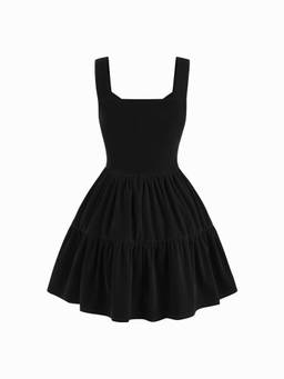 Cider - Velvet Women's Sweetheart Bow Tiered Ruffle Hem Mini Dress Black