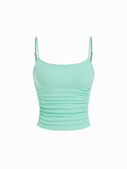 Cider - Ruched Women Sleeveless Scoop Neck Cami Top Green