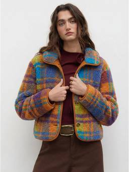 Cider - Collar Plaid Women's Fleece Button-Front Jacket Orange